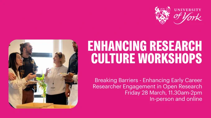Breaking Barriers: Enhancing Early Career Researcher engagement in open research, we will explore potential barriers early career researchers (ECRs) face when participating in open research. Friday 28th March, 11.30am-2pm, In-person and online. Also includes a decorative image. 