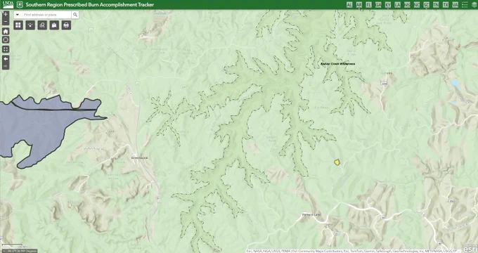 Screenshot of the Southern Region Prescribed Burn Tracker highlighting the Big Swag prescribed burn unit.