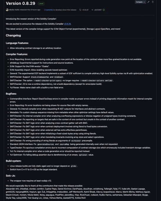 Solidity version 0.8.29 GitHub Release