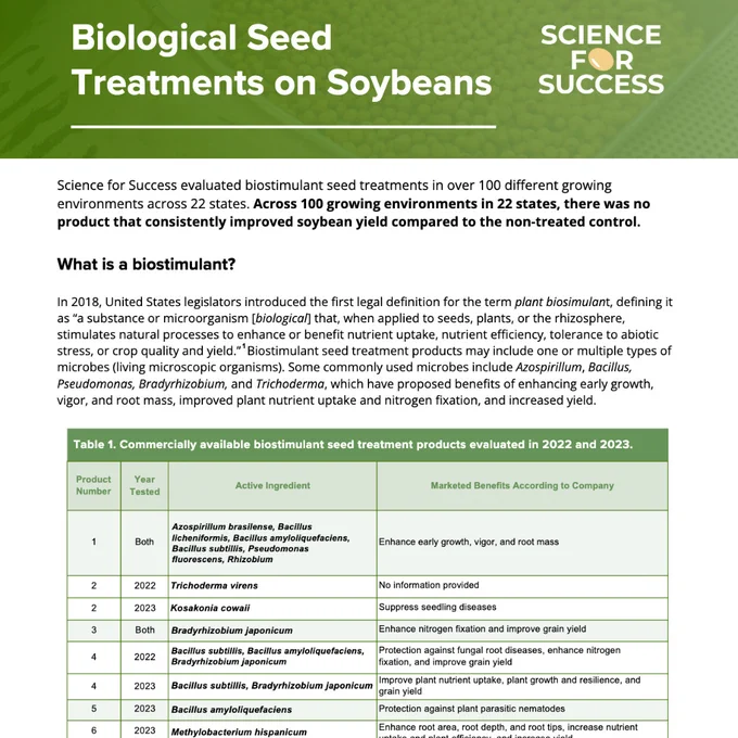 Document with the title "Biological Seed Treatments on Soybeans"