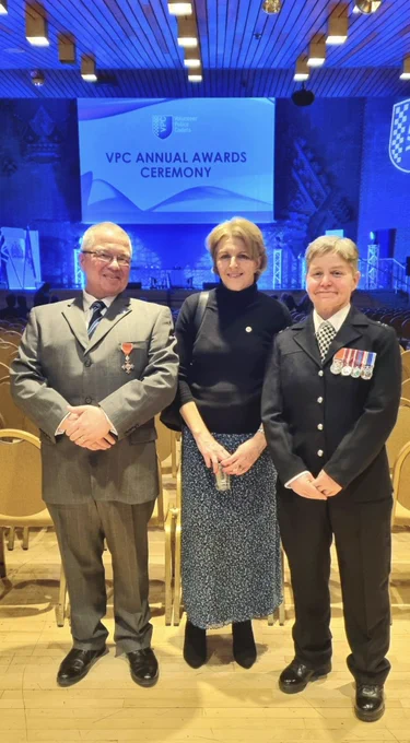Photo shows Tim from National Volunteer Police Cadets with Debbie, CEO Youth Organisations in Uniform London (YOU London) & PC Paula, Met VPC Lead, as doors opened at this major Awards event