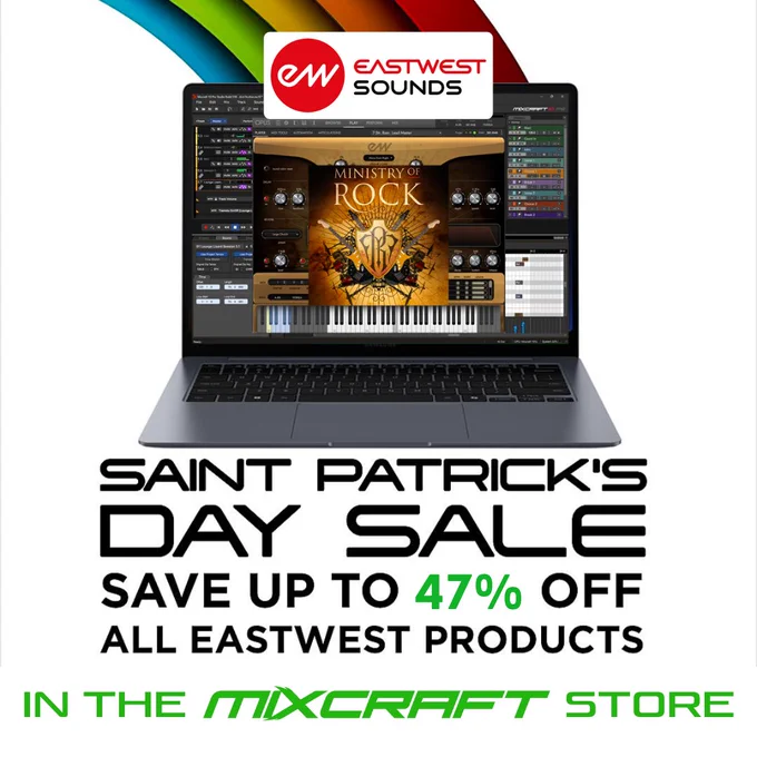 ☘️ Time to get lucky! Save up to 47% off all EastWest titles in the Mixcraft Store for their Saint Patrick's Day Sale, for a limited time. Big savings on Ministry of Rock, Hollywood Fantasy, ProDrummer, and more! Check the Mixcraft 10 Store tab or 
store.acoustica.com/manufacturers/eastwest-communications