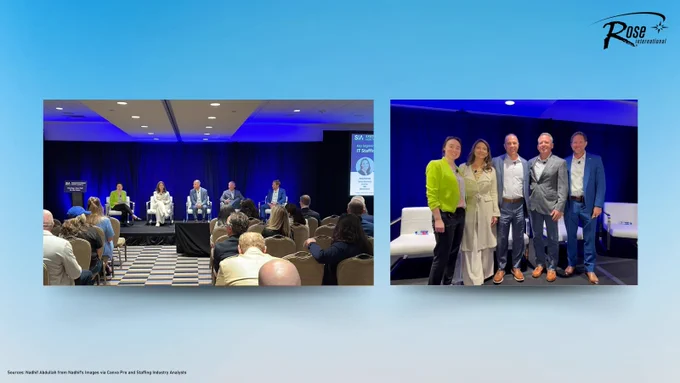 Sue Bhatia shares a collage of images from Staffing Industry Analysts’ “IT Staffing Trends and Opportunities” panel during the 2025 Executive Forum.