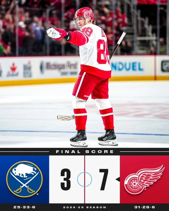Final score: Red Wings defeat Sabres 7-3