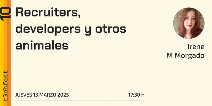 Tarjeta descripción charla t3chfest con nombre de la charla y la ponente