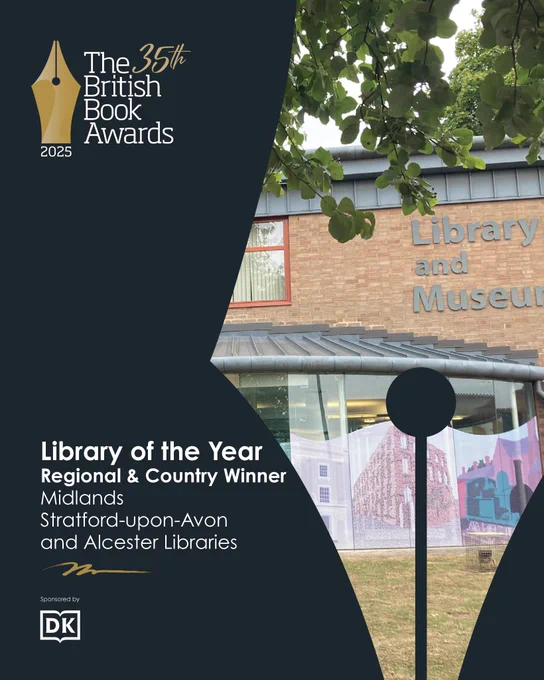 An image of the winning library in the shape of the Nibbie, with the text: Library of the Year, regional & country winner. sponsored by DK.