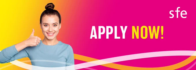 Image of a person with their thumb up, with text 'Apply Online'.