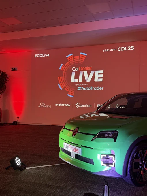 Red background showing the logo of 'Car Dealer Live', with a green car at the front of the image.