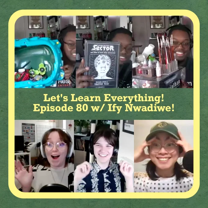 3 Photos of Ify showing off his beyblades, boardgames, and Warhammer paints while Caroline, Ella, and Tom are surprised and delighted