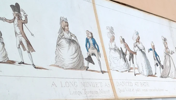 A close-up of the middle of the Long Minuet where you can still see a vibrant blue jacket on one of the characters.