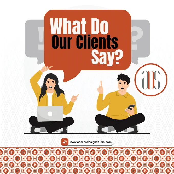 A graphical representation of a man and woman pointing towards text written inside a callout box.
