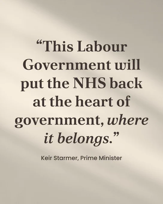 Photo of light hitting a blank wall with the text "This Labour Government will put the NHS back at the heart of government, where it belongs"