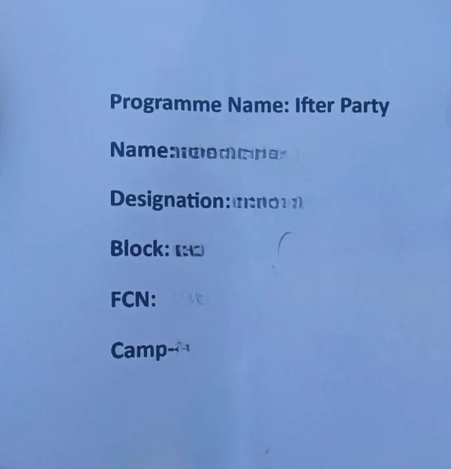 Invitation token for Rohingya refugees to attend the Iftar with the UN secretary general