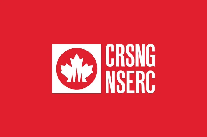 IMAGE : Logo du CRSNG en blanc sur fond rouge vif.  Un carré blanc dans lequel se trouve un cercle rouge, dans lequel se trouve la feuille d'érable du Canada.  À sa droite, les mots "CRSNG / NSERC", en blanc.