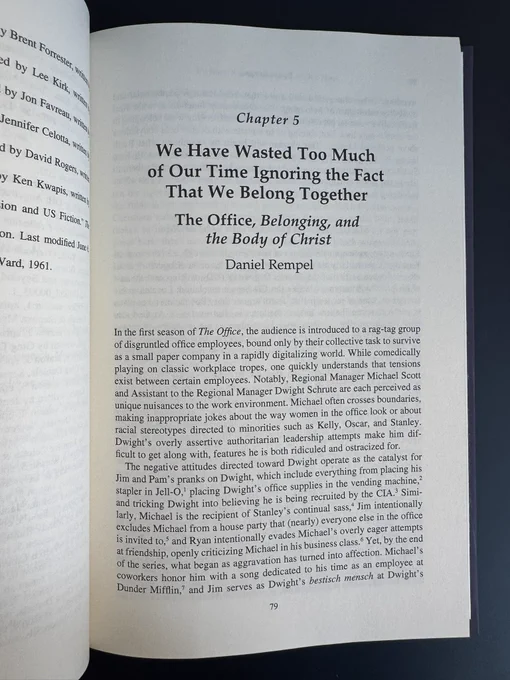 My chapter, titled We Have Wasted Too Much of Our Time Ignoring the Fact That We Belong Together: The Office, Belonging, and the Body of Christ.