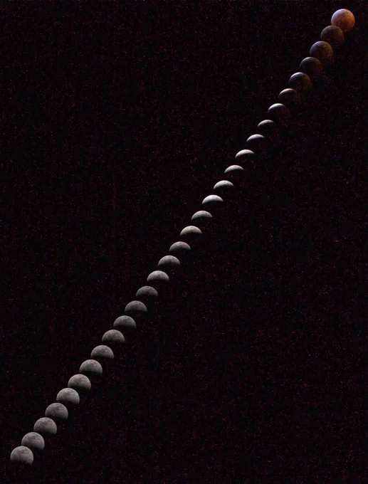 The phases of the 2019 total lunar eclipse as captured by Dr. Renee Weber in a time-lapse image in Huntsville, Alabama. Credit: NASA/Dr. Renee Weber 