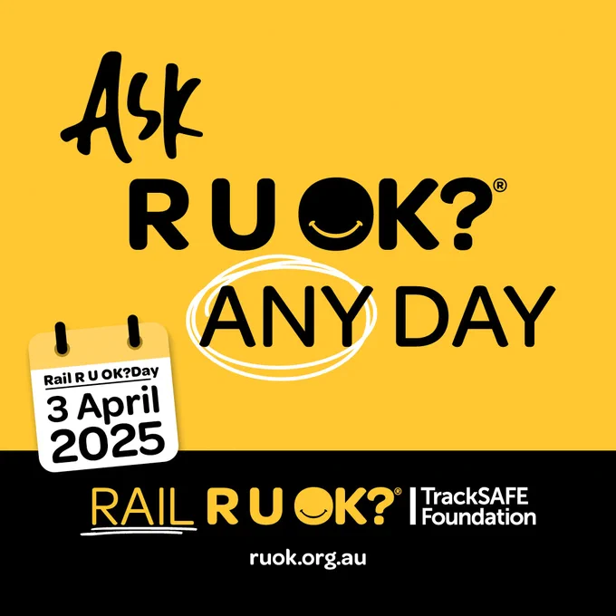 ID: Calendar with Rail R U OK?Day date 3 April 2025.