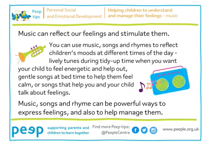 Peep Tip:  Helping children to understand and manage their feelings - music 