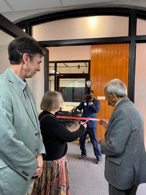 Professor Julie Sanders inaugurates a Bioscience Building at Shoolini University cutting a ribbon