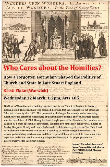 Poster for Kristi Flake's talk, "Who Cares about Homilies?" taking place Wednesday 12 March 1-2pm in Arts 105, University of Birmingham.