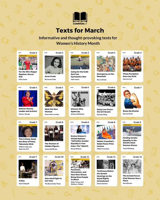 CommonLit's text recommendations for Women's History Month.