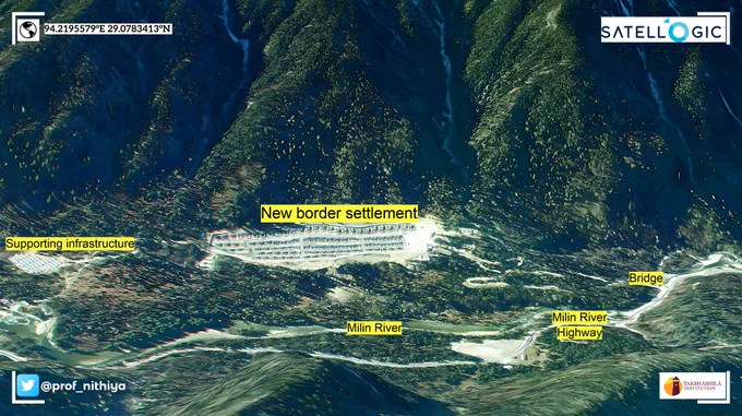 3D view of the border settlement. Image courtesy - Satellogic, Via Dhruva Space Imagery Services.