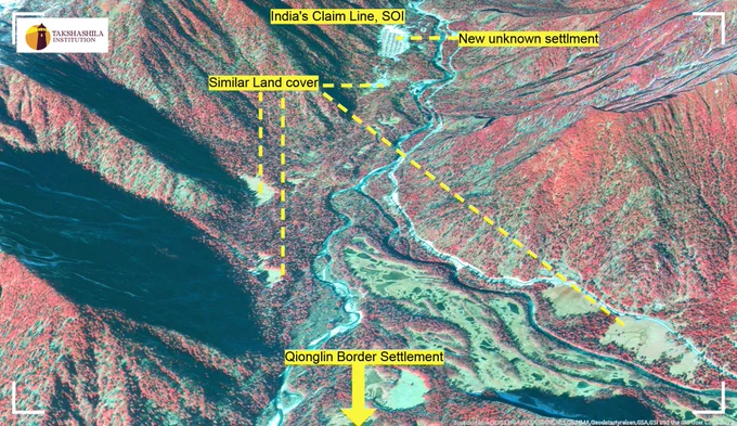 3D Closer view of the new unknown settlement; Sites with similar land cover (available for exploitation)  and reference to other key features. Image credit : Sentinel, ESA