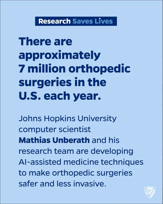 A light blue background with dark blue text overlay. The Research Saves Lives banner is at the top with the JHU shield in the bottom right corner.