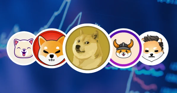 Picture of different meme coins images.