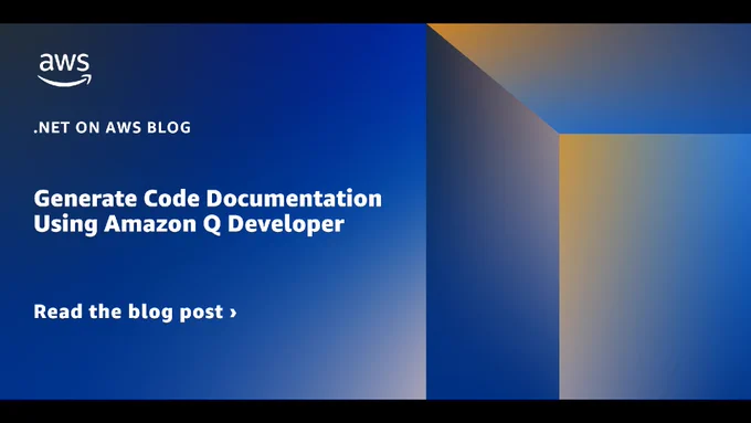 Blog post cover slide with title Generate Code Documentation using Amazon Q Developer
