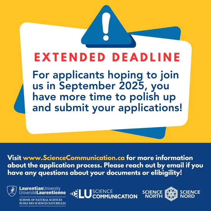 Extended deadline graphic - for applicants hoping to join us in September 2025 you have more time to polish up and submit your application. Visit our website for more info about the application process.