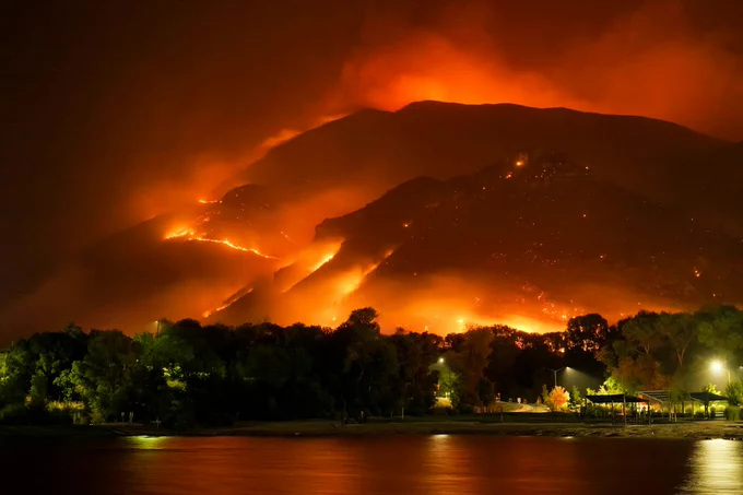 Picture of a wildfire at night