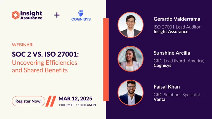 Insight Assurance webinar SOC 2 vs ISO 27001 with Cognisys