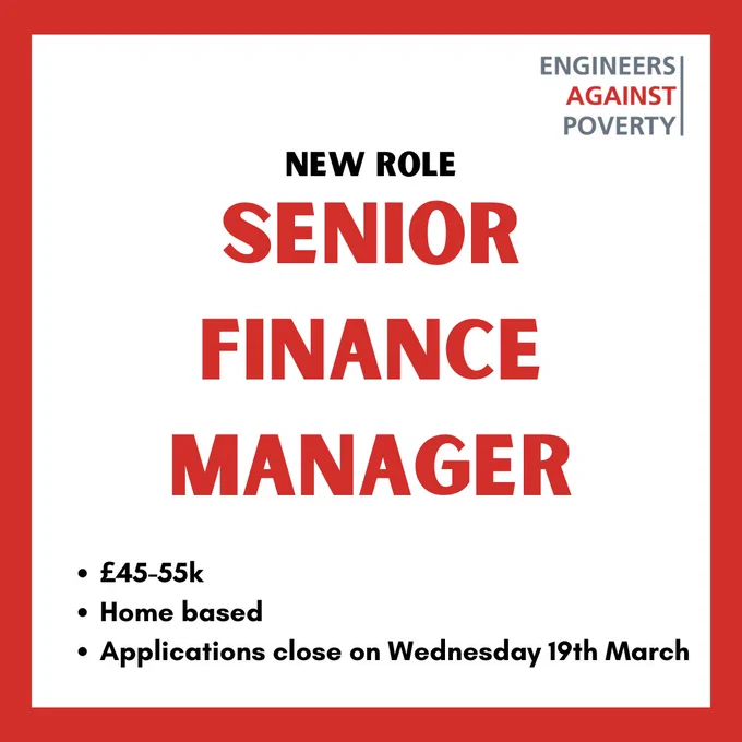 Senior Finance Manager, £45-55k, home based, applications close on Wednesday 19th March 