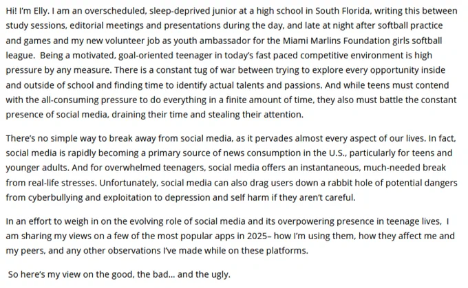 elly, Florida teen, social media perspectives