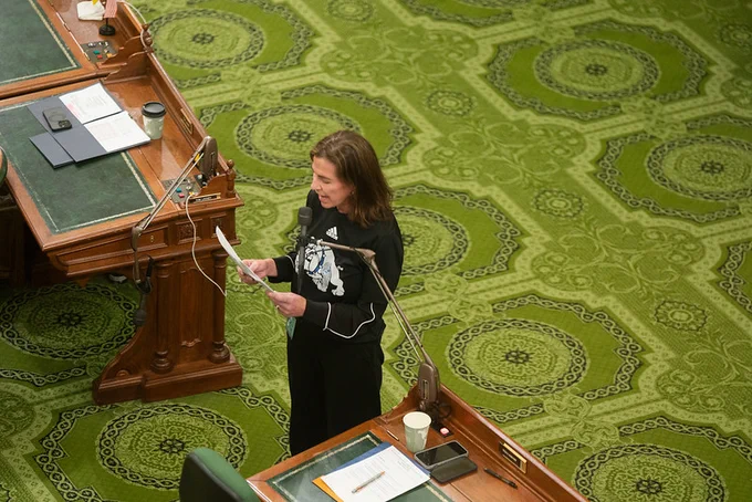 Assemblymember Papan speaking on the floor of the State Assembly recognizing the 2024 State Champion College of San Mateo Bulldogs football team. 