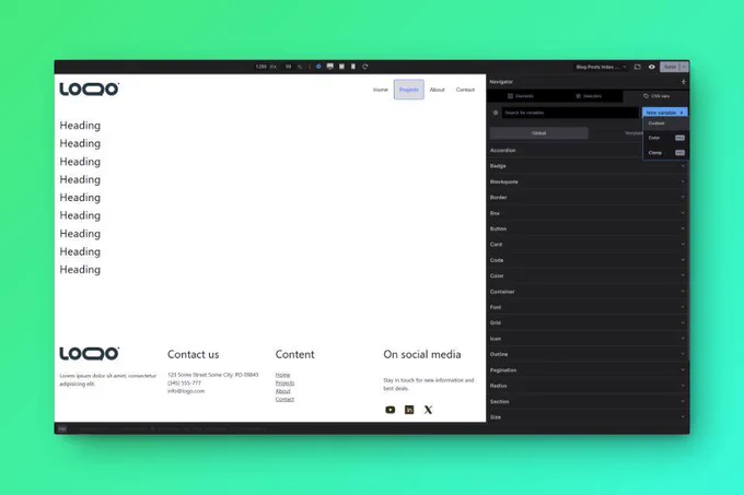 For now, only manual type vars available, yet it does not mean you cannot create color vars or anything like that, it just means you need to type / paste the value in