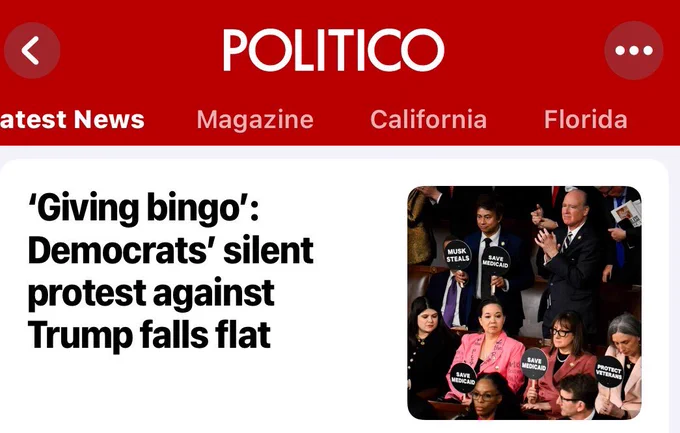 Politico Article:

“'Giving bingo': Democrats' silent protest against Trump falls flat”
