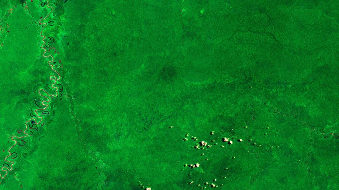 Satellite image showing part of the Amazon rainforest. Processed by ESA, CC BY-SA 3.0 IGO