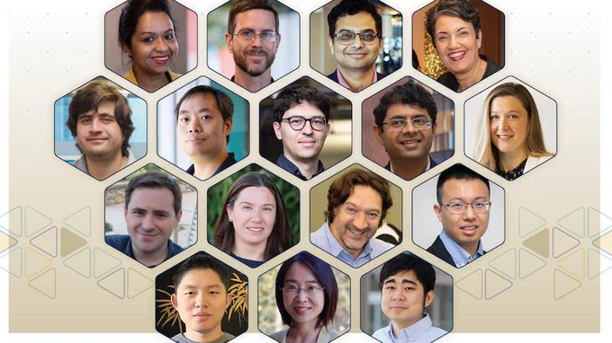 Graphic illustration of 16 College of Computing faculty whose reappointment, promotion, and tenure (RPT) cases were approved in 2025