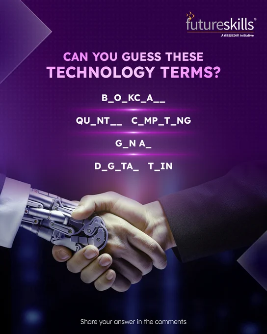 Test your tech IQ with this fun challenge. Can you crack these 4 terms related to emerging technologies? Share your guesses in the comments and see if you can ace it.
#FutureSkills #techchallenge #emergingtech #TechTrivia #quiz #TestYourKnowledge #GuessTheTerm #commentbelow #comments #innovations #technology #Dubai #Greenland #RohitSharma