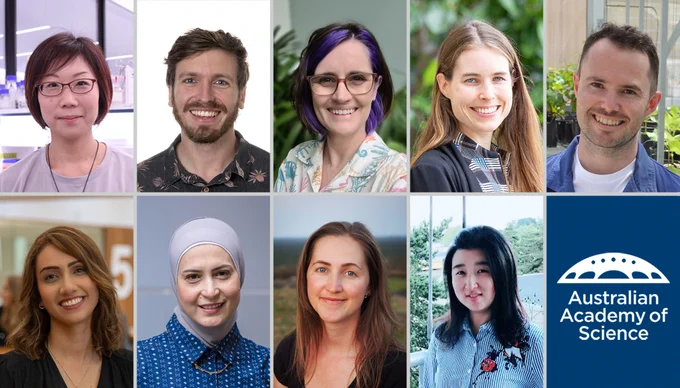 A grid of faces are shown with 9 people from various backgrounds. The logo of the Australian Academy of Science is in the corner. 
