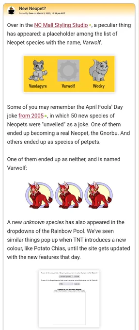 New Neopet??? Jellyneo news last night spotted some new placeholders for what looks like an old April Fools Day species: the Varwolf
