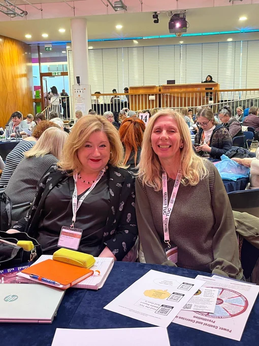 Photo of BDA Director of Trade Union and Public Affairs Annette Mansell-Green and Trade Union National Executive Committee member Hazel Cheung at the TUC Women's Conference.
