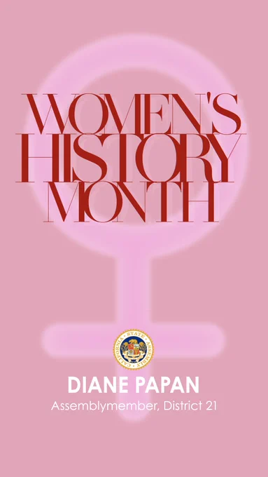 A pink colored square with the words women's history month in red text.