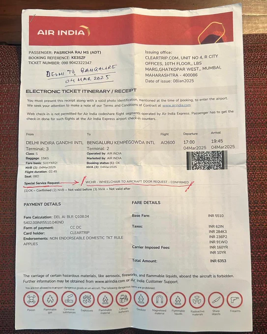 4th March ticket booking with confirmed wheelchair