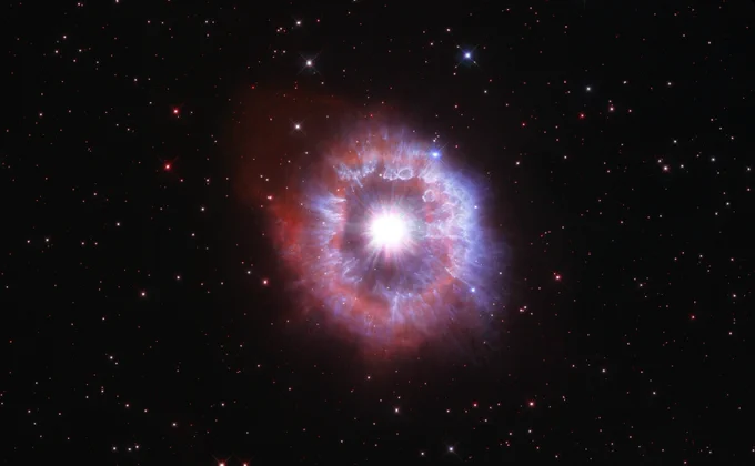In celebration of the 31st anniversary of the launch of the NASA/ESA Hubble Space Telescope, astronomers aimed the celebrated observatory at one of the brightest stars seen in our galaxy to capture its beauty.

The giant star featured in this latest Hubble Space Telescope anniversary image is waging a tug-of-war between gravity and radiation to avoid self-destruction. The star, called AG Carinae, is surrounded by an expanding shell of gas and dust. The nebula is about five light-years wide, which equals the distance from here to our nearest star, Alpha Centauri.