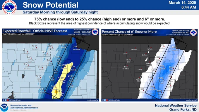 Maps showing the latest snowfall forecast for the area on Saturday.