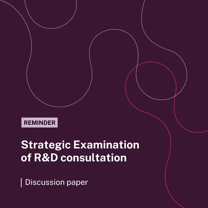 Have your say. Strategic Examination of R&D consultation: discussion paper. Decorative image.