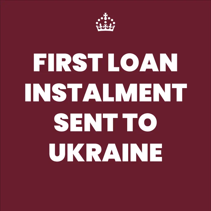 Text: First loan instalment sent to Ukraine